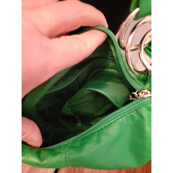 Kelly Green Faux Leather Mini Bag Silver Hardware y2k Retro Slouchy - Picture 5 of 6